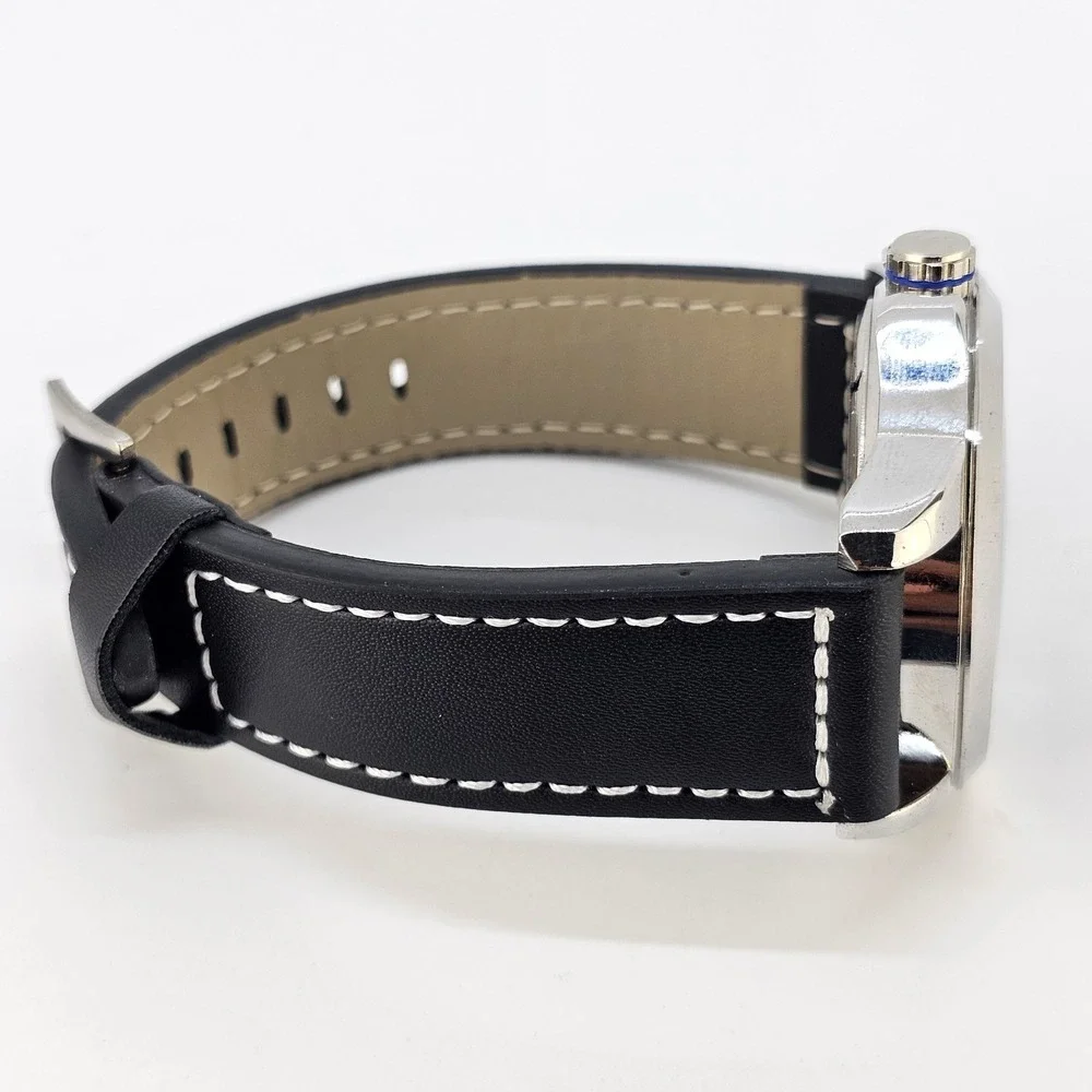 44MM Men's Minimalist Watch Black Dial Black Faux Leather Bands New Battery‎